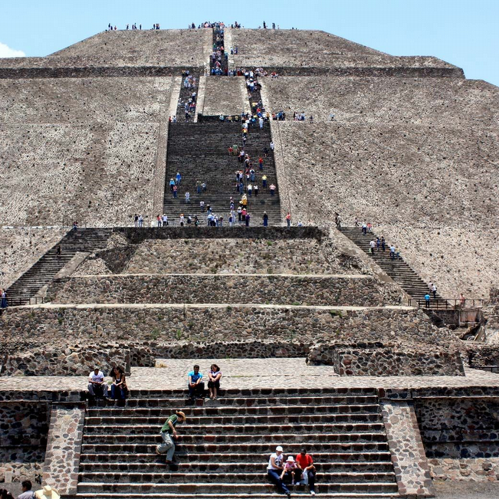 A large castillo at the ruins of Teotihuacan, one of the largest Mesoamerican sites.