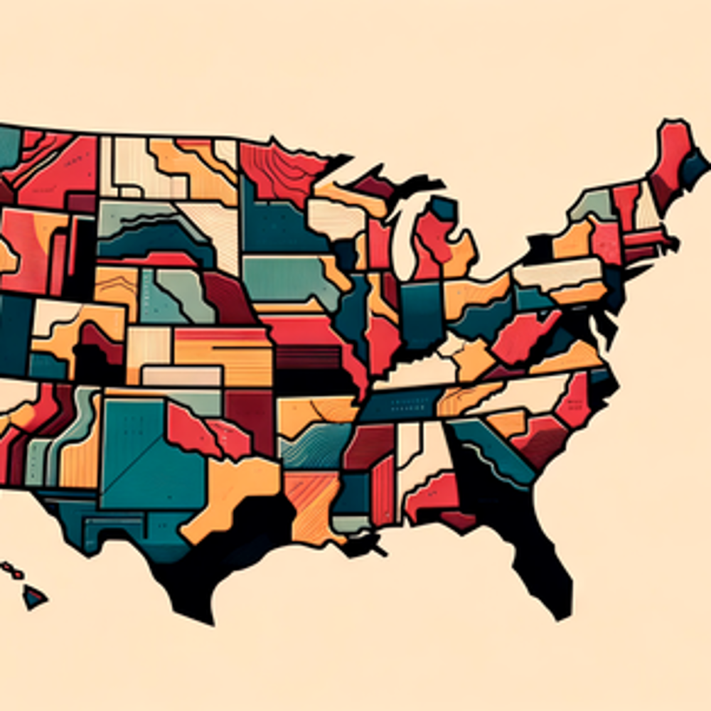 A decorative map of the United States.