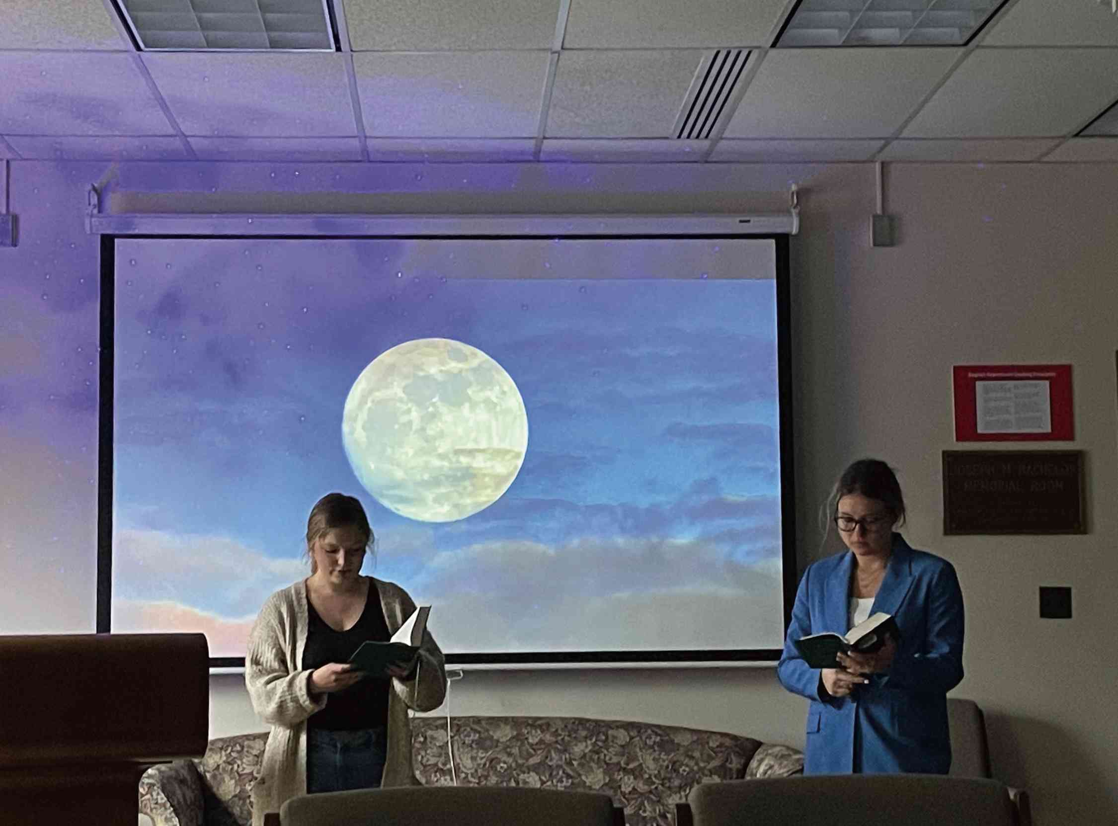 class reading blue moon