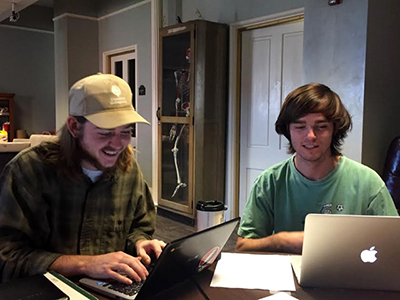 Rowland Taylor and Chris Eaton work on a project together.