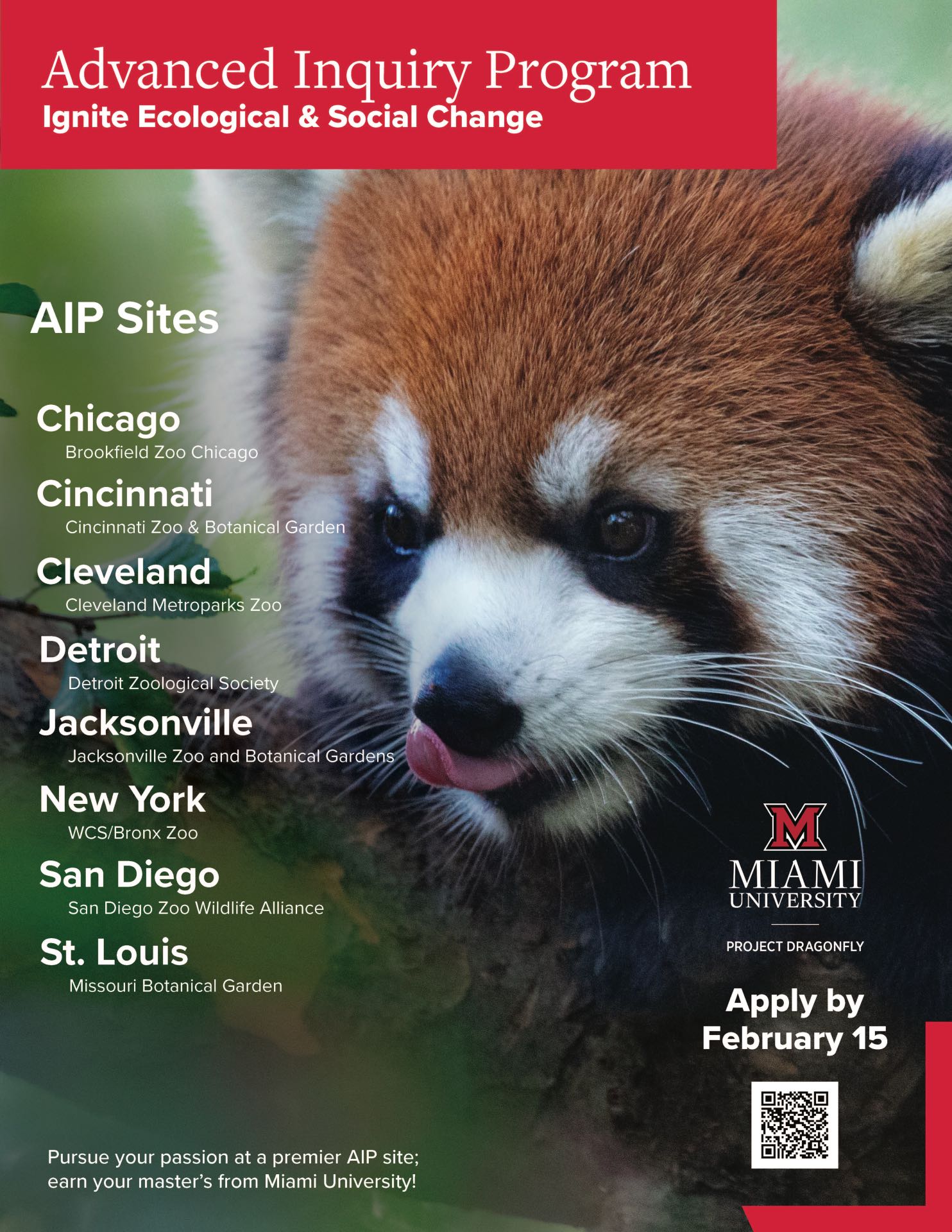 AIP red panda flyer with information about each of the offered Sites.