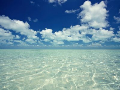 A sandy beach in Belize on a clear sunny day