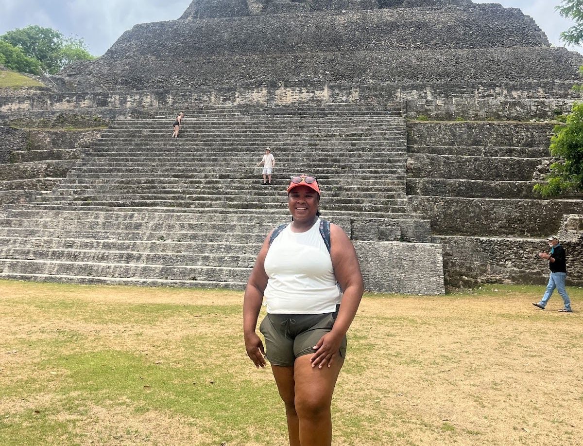 Global Conservation Fellow Lyndeisha Curry visiting the ancient Maya archaeological site of Xunantunich during her Earth Expedition in Belize.