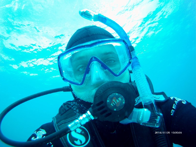 Scuba diver taking a selfie