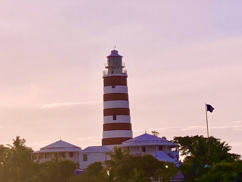 A lighthouse at sunset