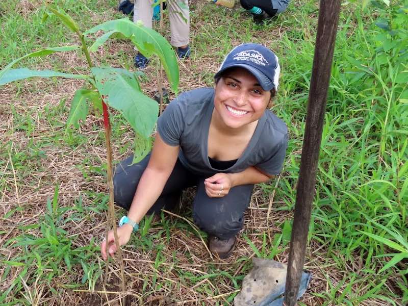 A student planting a tree