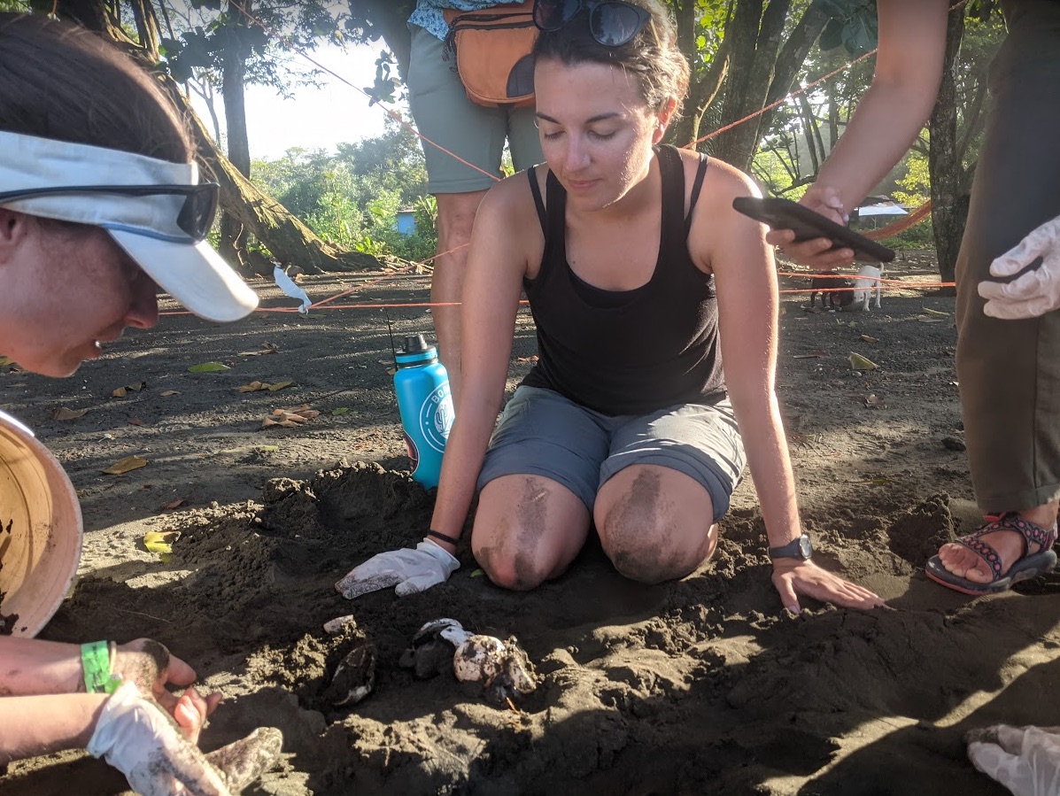 Students digging in the dirt.