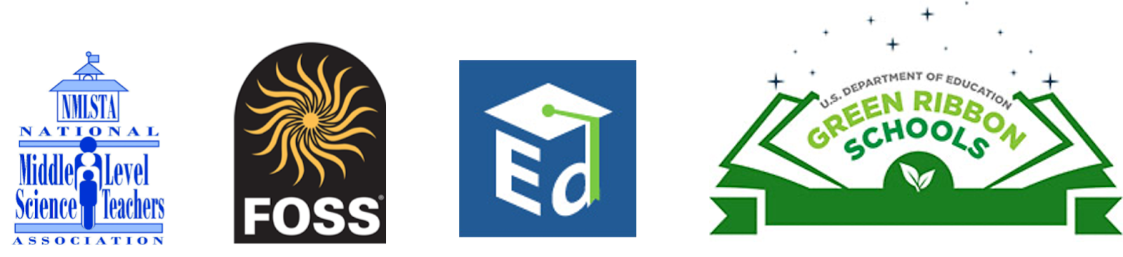 Logos for MLSTA, FOSS, Ed, and Green Ribbon Schools.