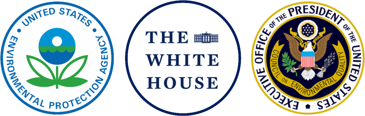 Image of three seals. The left seal is for the United States Environmental Protection Agency. The middle seal is the White House seal. The right seal is the Executive Office of the President of the United States seal.