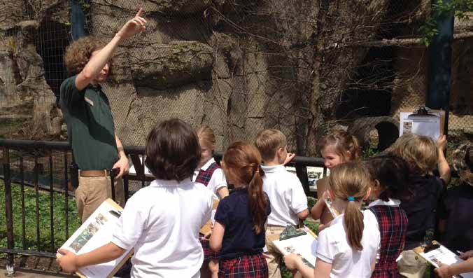 kids with a teacher at a zoo