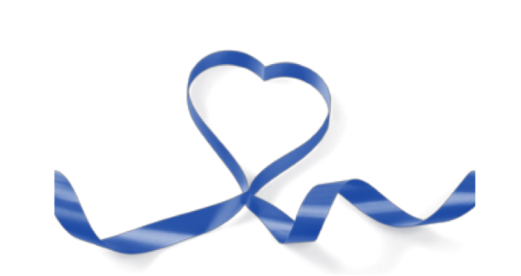 Blue heart made from a ribbon.