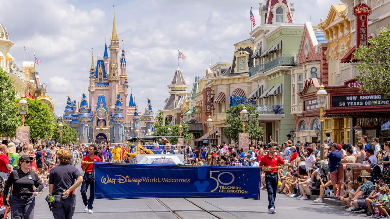 A parade at Walt Disney World Resort celebrating teachers. Photo courtesy of Walt Disney.