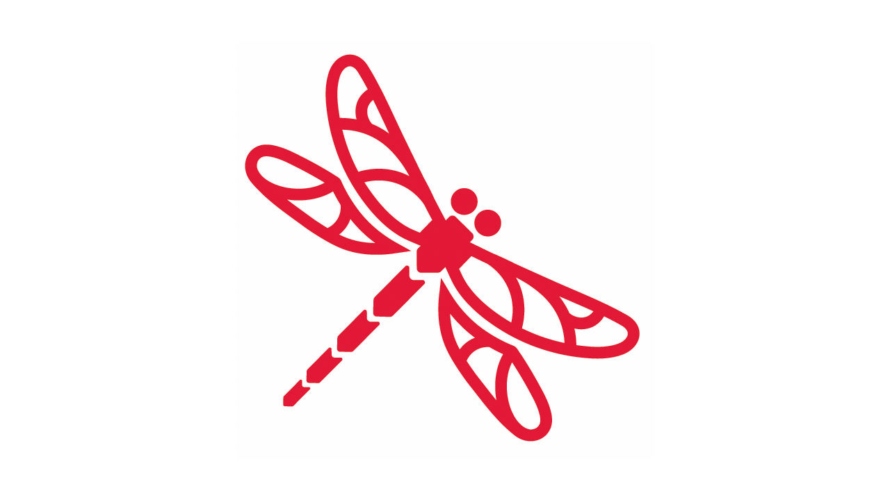 Red dragonfly icon on white background.