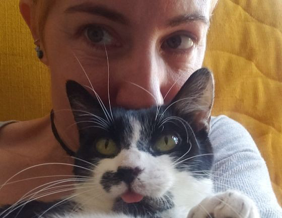 Sara Fee with her cat.