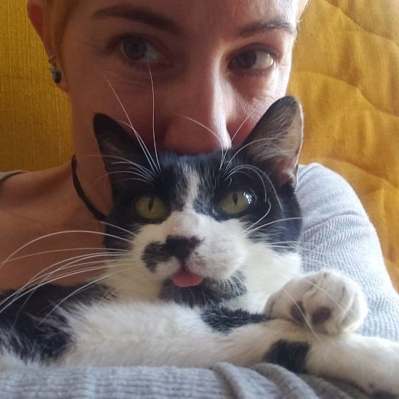 Sara Fee with her cat.