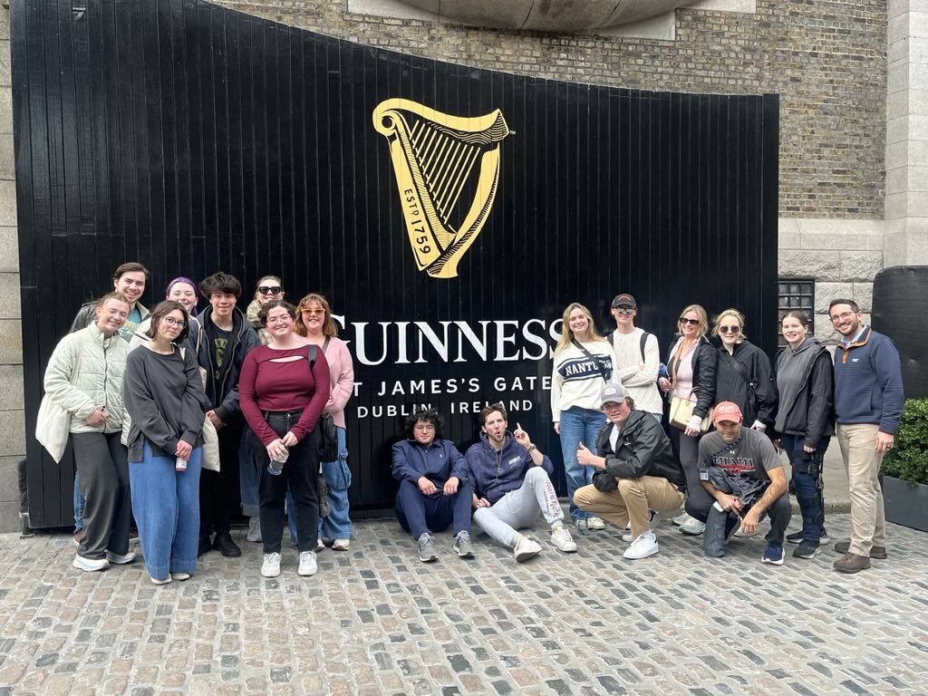 Students took a marketing tour of the Guinness Storehouse, posing outside famous St. James' Gate before their tour.