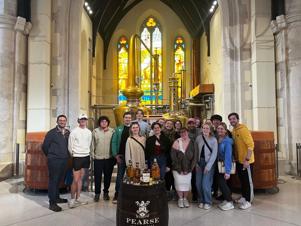 Students made a business visit to Pearse Lyons Distillery's corporate headquarters and toured their production facility in the former Church of St. James.