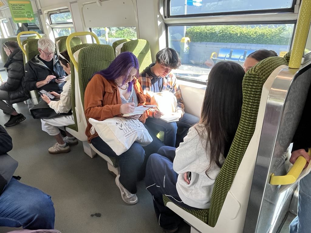 Part of the coursework requires students to keep a travel journal, documenting their daily experiences abroad as part of a reflection essay at the end of class. Here, Savana Scott and Aengus Gillespie document their day on the 30-minute train ride from Dublin to the seaside village of Howth.