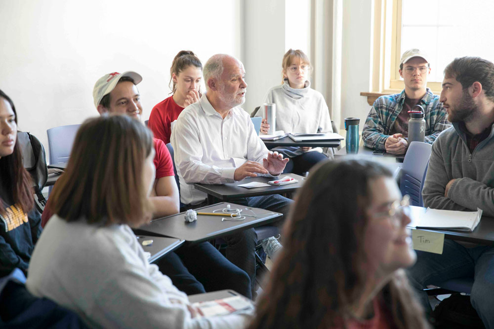 Professor John Jeep leads a German language class.