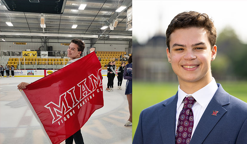 Eli Davies Skating and carrying a Miami Skating Club Flag