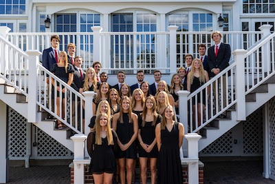 The freshmen swim team on their picture media day at President Crawford's house.