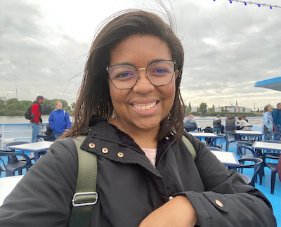 Corena Pincham on a boat tour of Hamburg, Germany