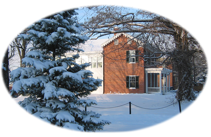Vignette of McGuffey House on a snowy day