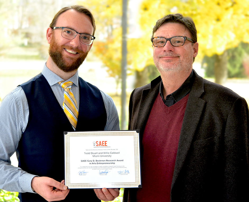 Willie Caldwell (L) and Todd Stuart (R) with the SAEE Award.