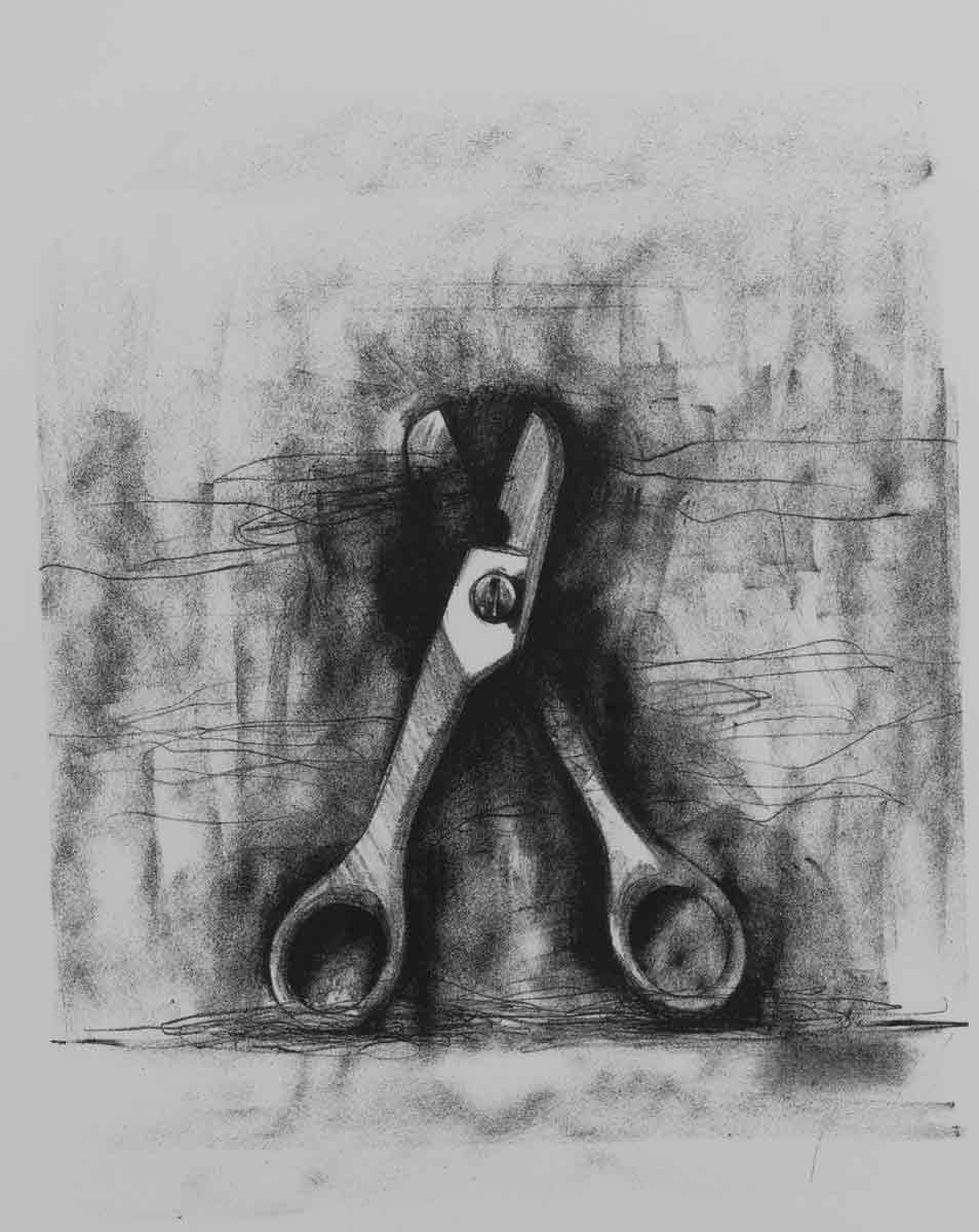 pencil drawing of a pair of scissors