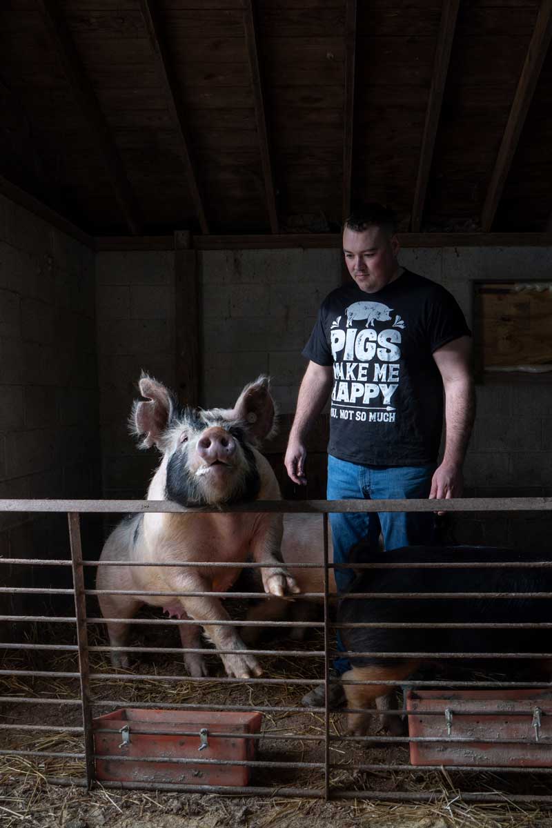 Cordell Cordrey and pig at Summe Farm
