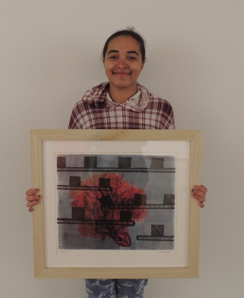 Ashley Jackson with artwork