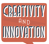 orange chat bubble with the words "Creativity and Innovation" inside
