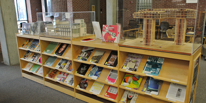 library display of wooden models