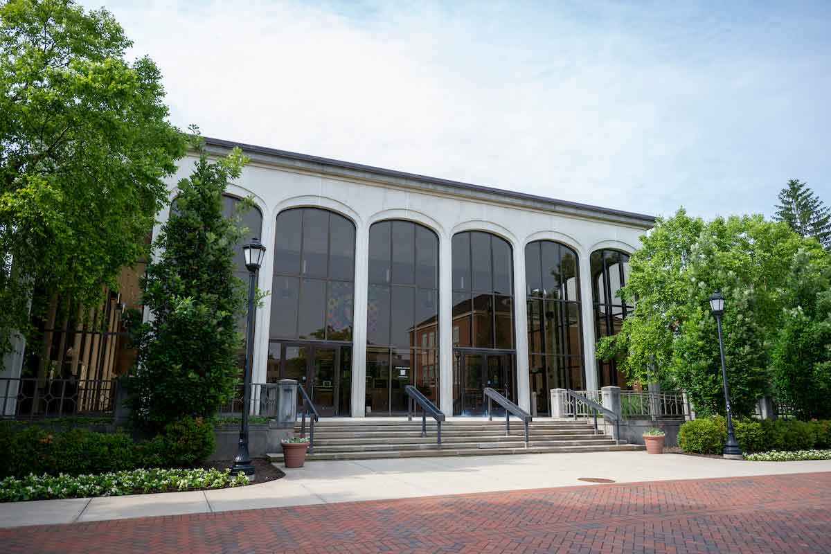 Center for Performing Arts building exterior with large arched windows