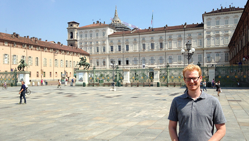 Casper in front of the Palazzo Reale in Turin, Italy