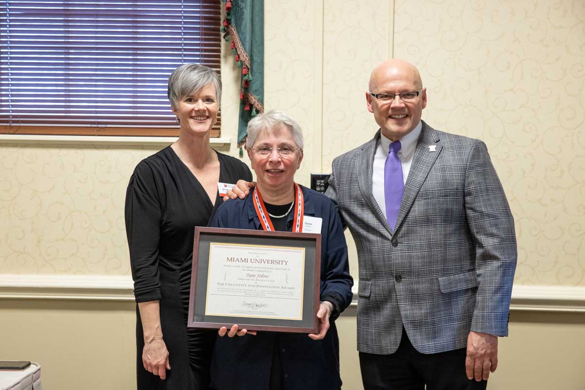 Along with a certificate from President Crawford, Diane Fellows received a medal in recognition of creativity and innovation.