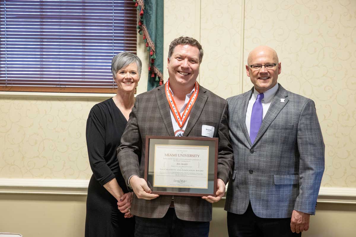 Along with a certificate from President Crawford, Ben Smolder received a medal in recognition of creativity and innovation.