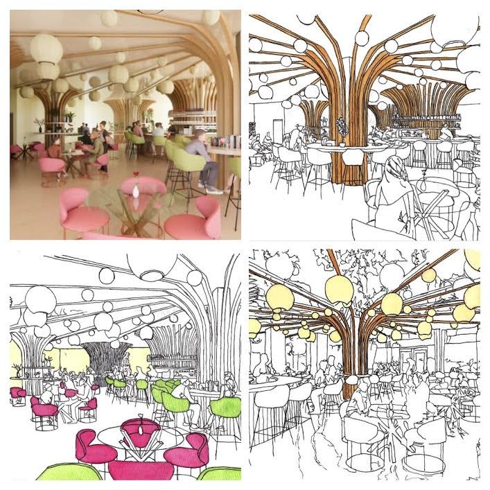 Collage of Lucy Sommers' renderings