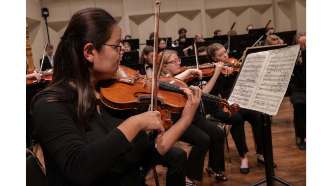 members of the Miami University Symphony Orchestra Perform