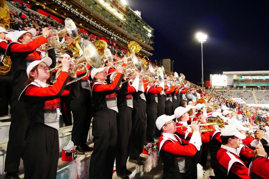 Miami University Marching Band at night