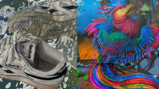 Two featured art pieces side by side.