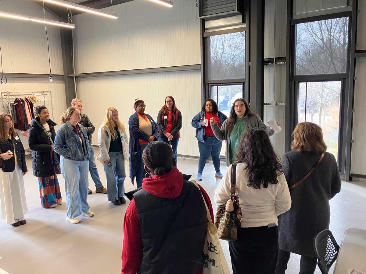 Miami University students participating in group discussion during visit to Glenstone Museum.
