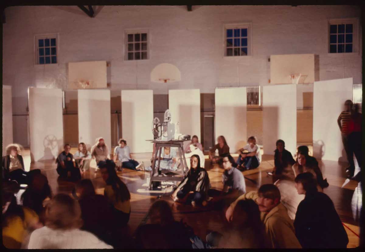 Students viewing Pong Ping Pong in Western College Gymnasium.