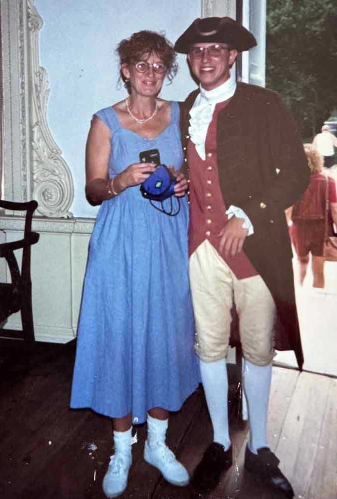 Jason T. Busch with his mother, Brenda Weaver, on his tour at the Governor’s Palace at Colonial Williamsburg in 1993.