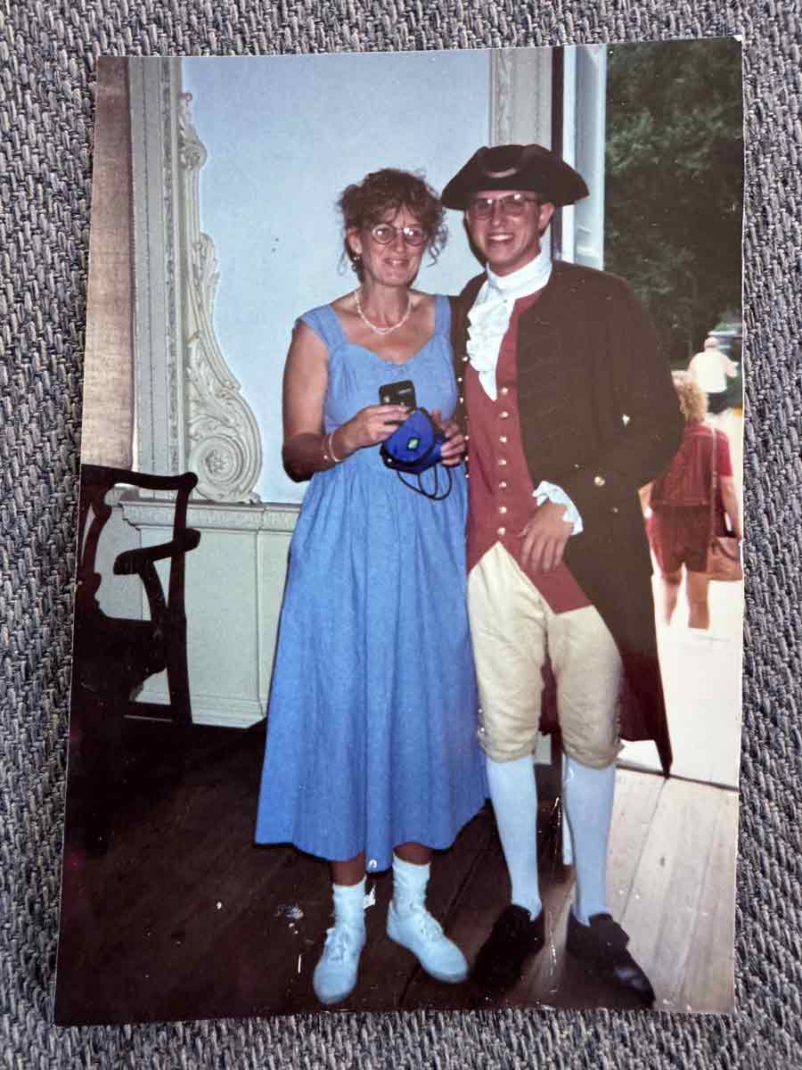 Jason T. Busch with his mother, Brenda Weaver, on his tour at the Governor’s Palace at Colonial Williamsburg in 1993.