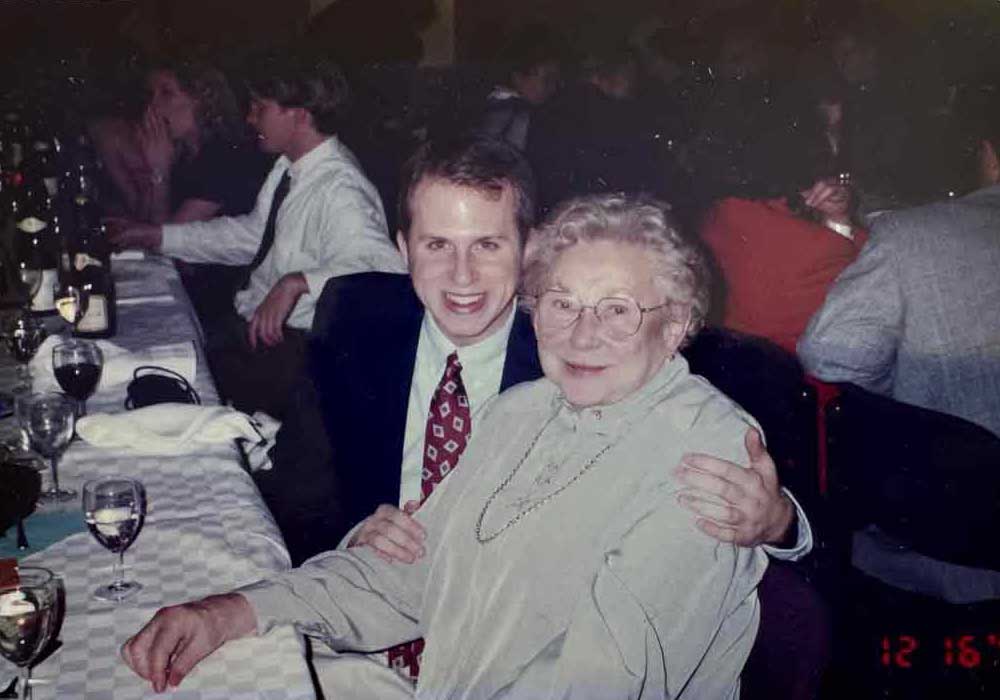 Jason T. Busch with his host mother in Luxembourg in 1995.