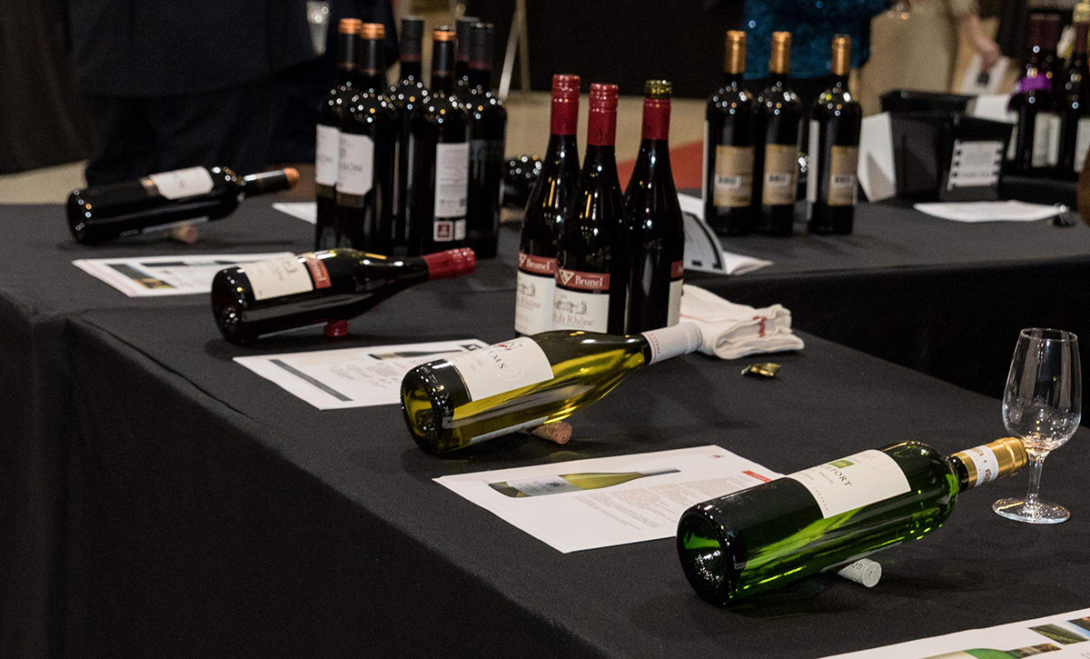 wines displayed on table