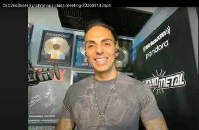 Jose Mangin in his recording studio on a Zoom call