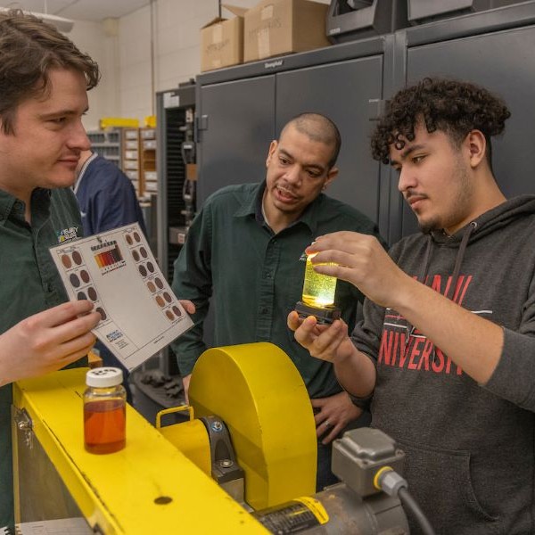 A professor working with students on a research project.