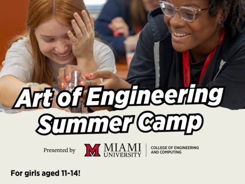 Flyer for summer camp reads Art of Engineering Summer Camp for girls aged 11 to 14
